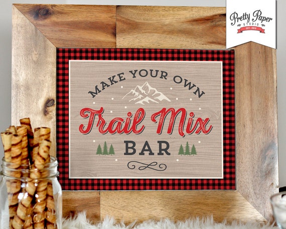 Trail Mix Bar Sign INSTANT DOWNLOAD Buffalo Plaid Lumberjack 