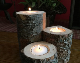 Reclaimed Wood Candle Holder, Tree Log Candle Holder, Rustic Home Decor, Country Candleholder