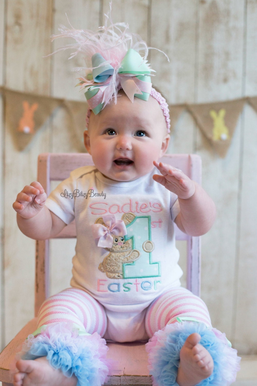 First Easter outfit pastel colors baby girl OTT bunny shirt Etsy