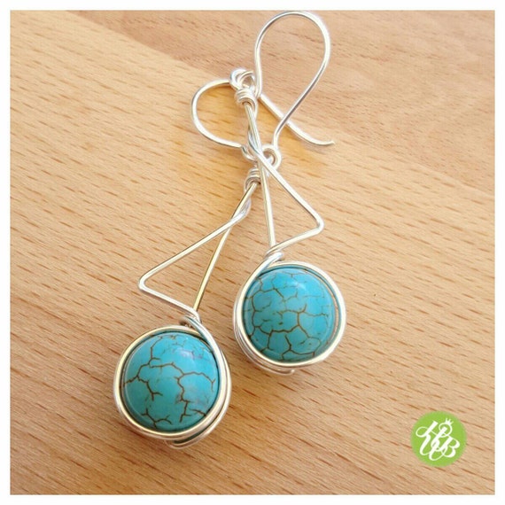Items similar to Minimal turquoise earrings, triangle earrings ...