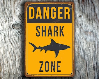 SHARK ZONE SIGN, Shark Zone Signs, Bar Signs, Vintage style Shark Zone Sign, Shark Signs, Shark Decor, Man Cave Decor, Danger Shark Zone