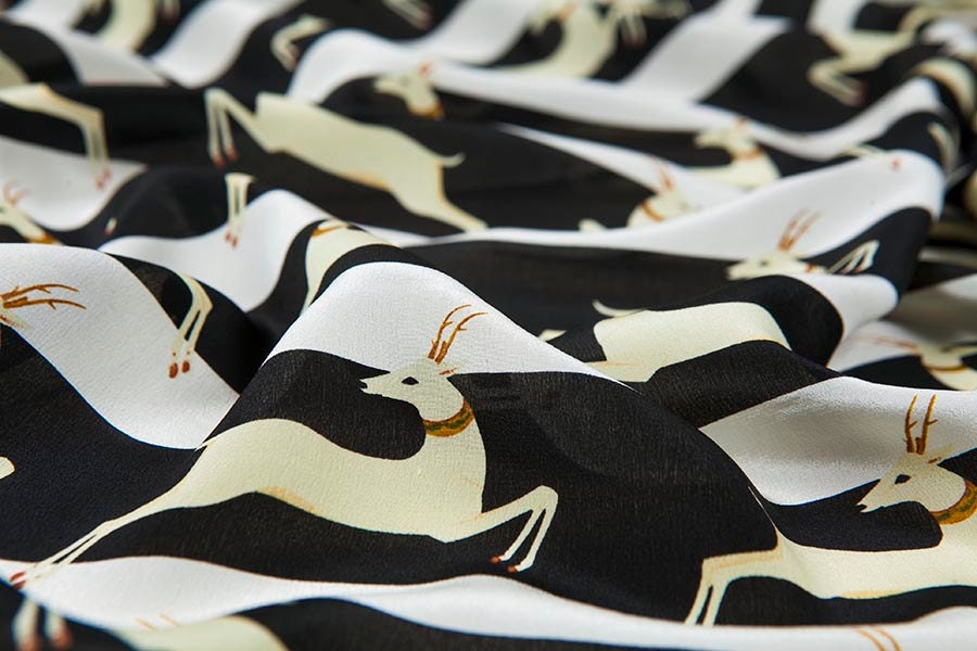 Animal Prints Pure silk crepe de chine fabric, antelope pattern