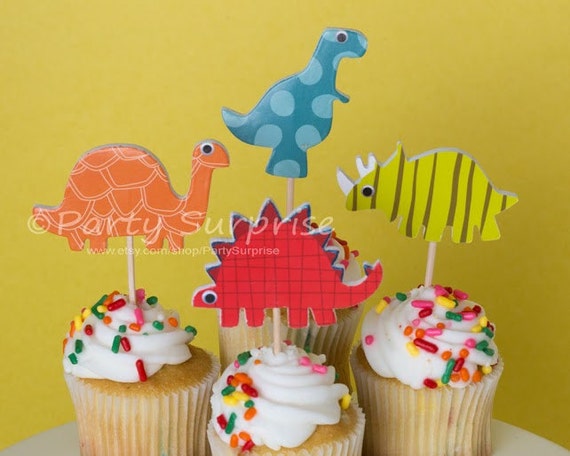 12 Dinosaur Cupcake Toppers, Kids Party Cupcake Toppers, Dinosaur Party Decorations, Dinosaur Cake Toppers