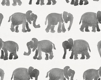 Gray Watercolor Elephants Organic Fabric - By The Yard - Girl / Boy / Gender Neutral
