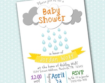 Rain Baby Shower Invitation PRINTABLE Digital File Blue