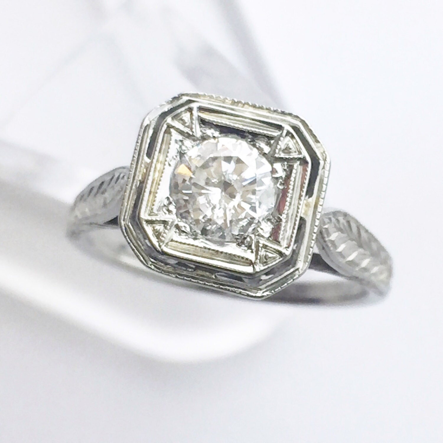 18kt White Gold Octagonal Art Deco Diamond Engagement Ring