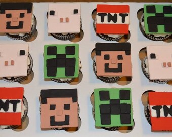 Fondant minecraft cupcake toppers, minecraft cupcake topper, minecraft topper