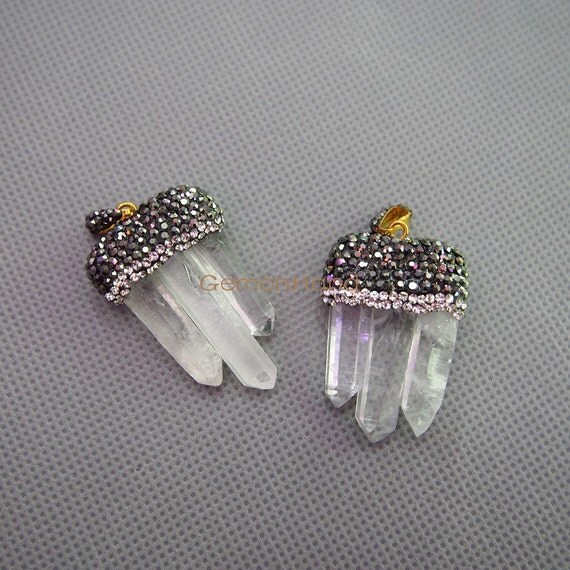 Crystal Quartz Point Cluster Pendant with Rhinestone Cap and