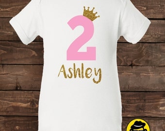 Personalized Second Birthday,Onesie, Second Month/year Shirt, 2nd Birthday Outfit, Girls Glitter Birthday, Princess