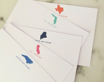Custom State Stationary - Personalized Stationery Set of 20 Flat Note Cards