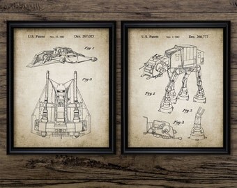 Star Wars Patent Print Set Of 2 - Rebel Alliance Snowspeeder - Imperial At At Walker - Set Of Two Prints #1153 - INSTANT DOWNLOAD
