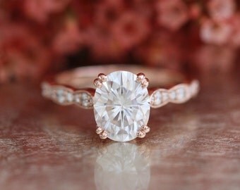 forever one moissanite solitaire engagement ring in 14k rose gold scalloped diamond wedding band 9x7mm oval - Oval Wedding Ring forever one moissanite solitaire engagement ring in 14k rose gold scalloped diamond wedding band 9x7mm oval - Oval Wedding Ring