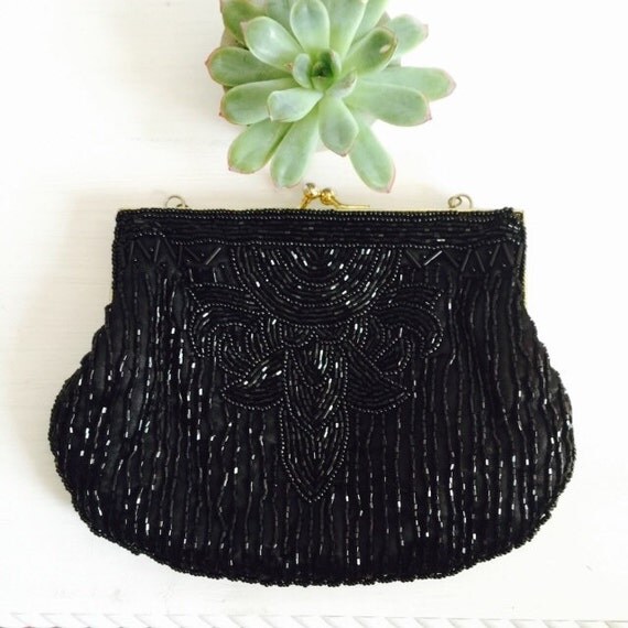 black beaded clutch evening bag