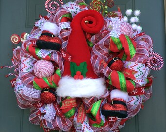 Deluxe Whimsical Santa Hat Christmas Wreath