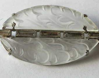 Art Deco Crystal Rhinestone & Camphor Glass Brooch