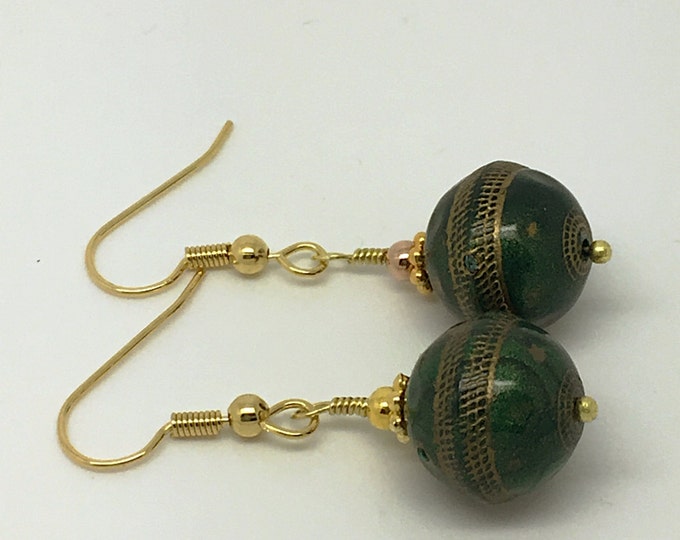 Dark green earrings, gold and green earrings, green drops, green dangle gold earrings, big green earrings, greenish earrings