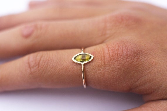 Tourmalin ring in 14k gold, October birthstone, one of a kind ring, marquise shape, handcrafted