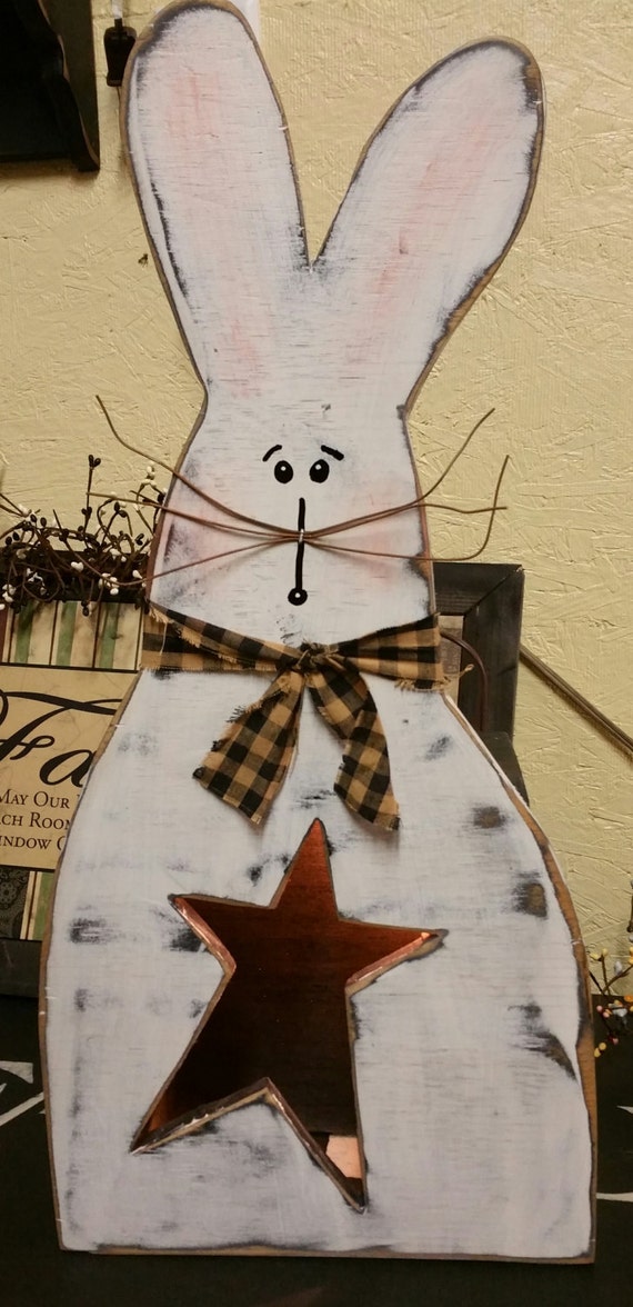 Primitive Spring Wood Easter Bunny Light Box Rusty Wire
