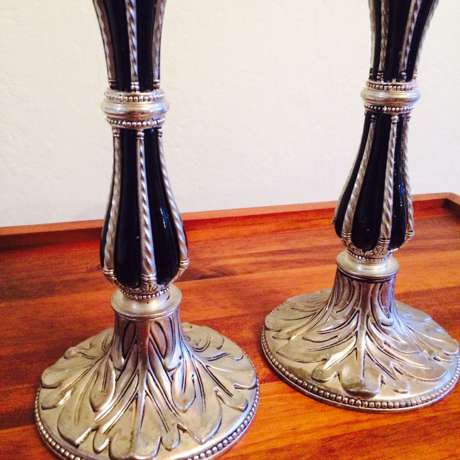 Black Candleholders Wallace Silver Plate Candle Holders