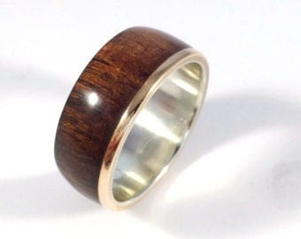 Mens wood ring, wood ring, wooden ring, asymmetric Koa with Bronze, mens wedding band, wood wedding band, mens wood wedding band