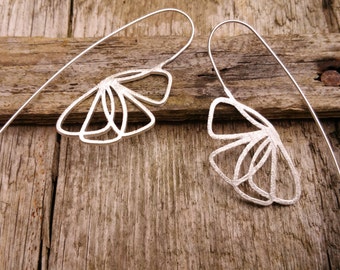 S A L E Long Silver Flower Earrings, Silver Flower Earrings, Sterling Silver Earrings, Silver Dangle Earrings, Nature Earrings