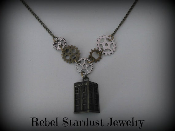 Doctor Who steampunk TARDIS and gear necklace by RebelStardustJewelry ...
