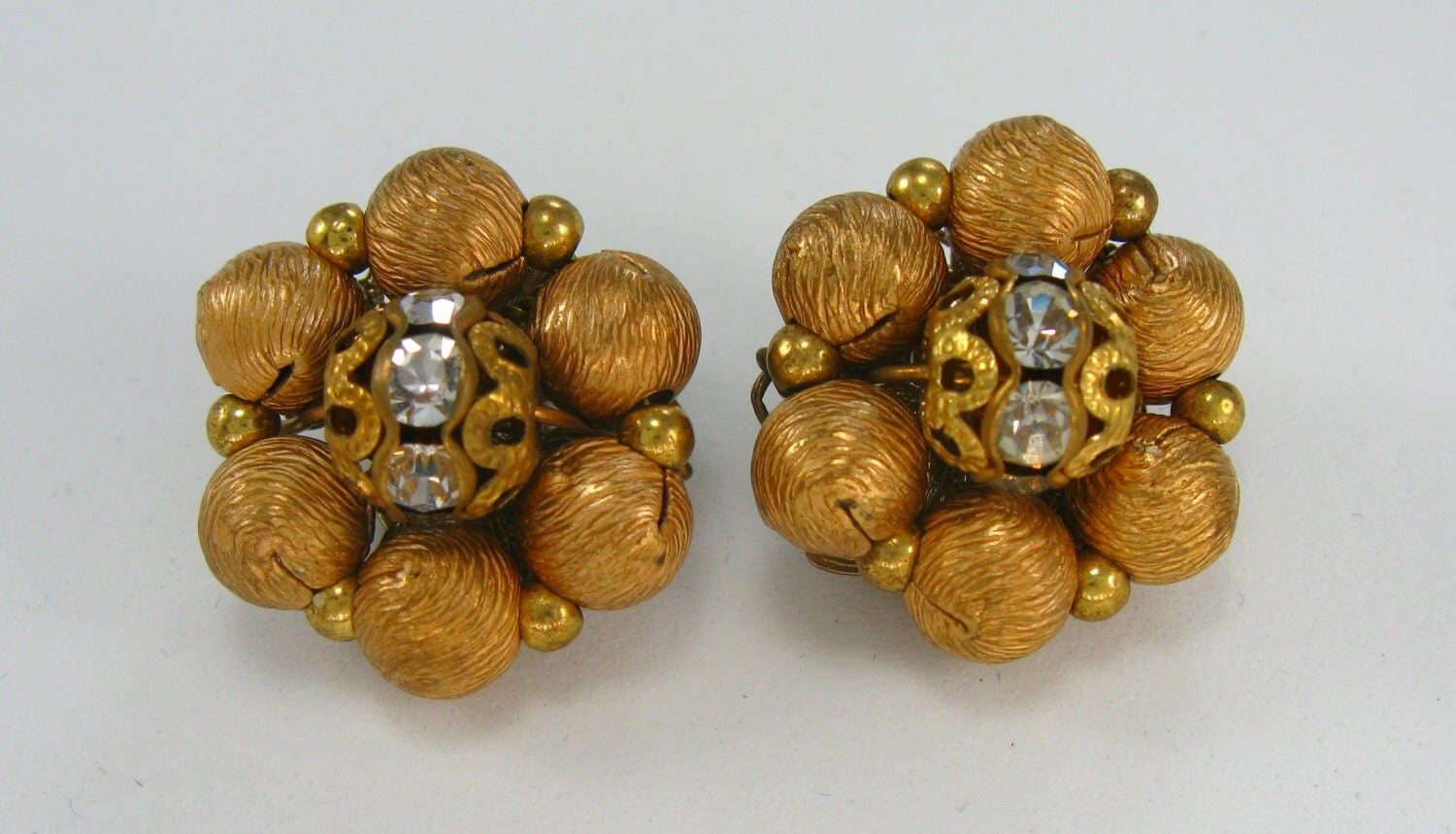 Vintage Clip On Earrings. Classic Mid Century Cluster Earrings