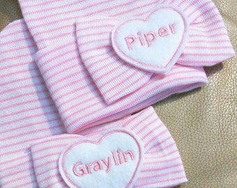 Exclusive Newborn Hospital Hat Monogrammed with PERSONALIZED Name! Bow with Name! 1st Keepsake!