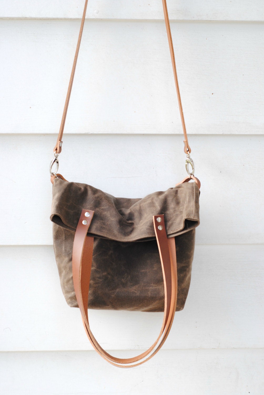 Waxed Canvas Foldover Tote Bag TwoTone