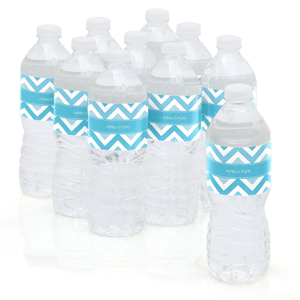 Chevron Blue Water Bottle Sticker Labels Personalized