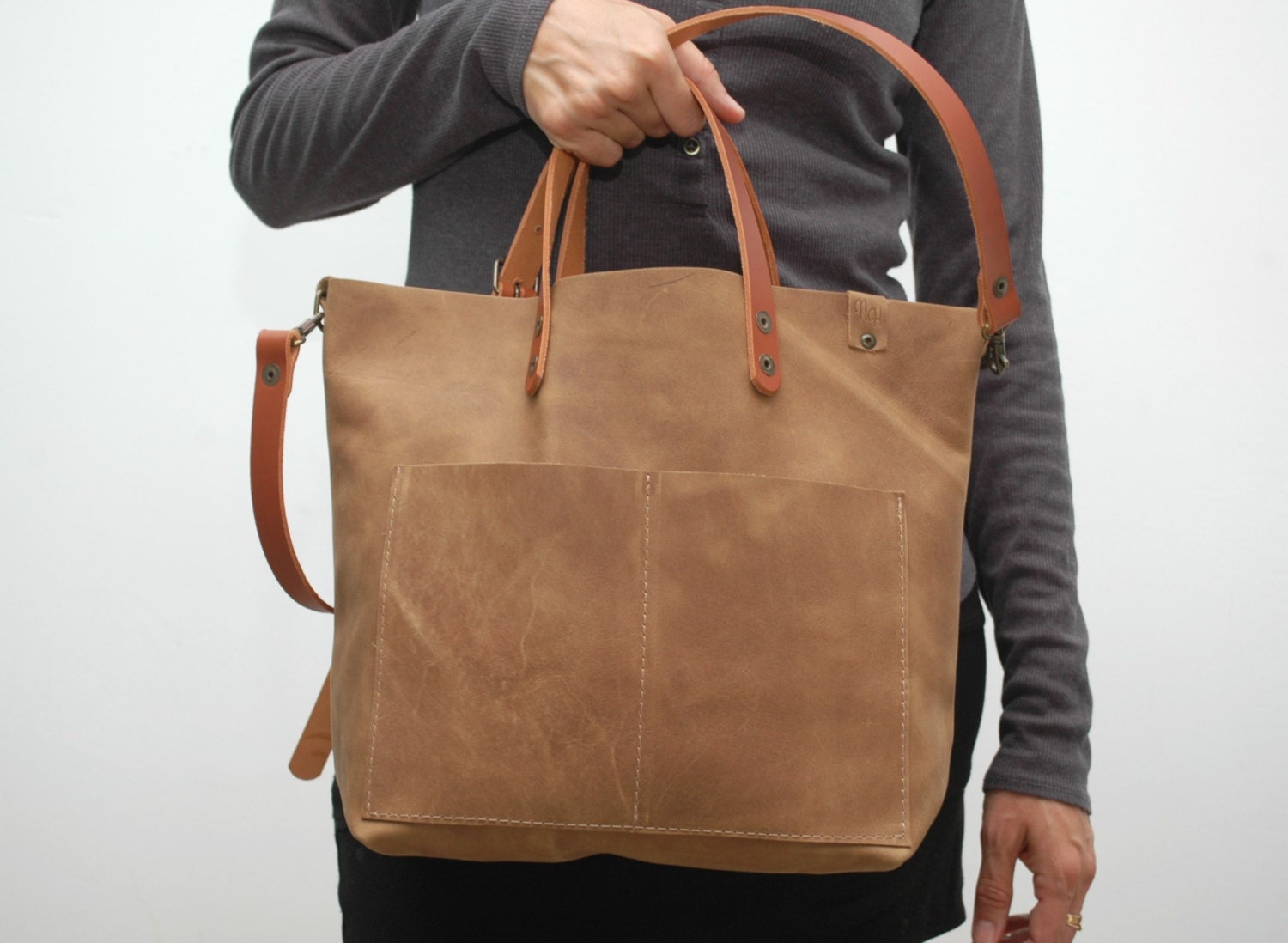 Leather Shopper bag camel distressed colorcaramel handles