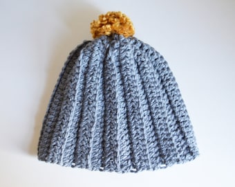 Crochet Bobble Hat, Ribbed Crochet Hat, Child Crochet Hat, Adult Crochet Hat, Grey Hat, Handmade Hat, Wool Hat, Winter Hat, Warm Hat,Crochet