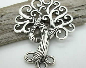Large Silver Tree of Life Pendant, Tree of Life Swirl Pendant, Silver Tree Pendant, 79x56 (1)