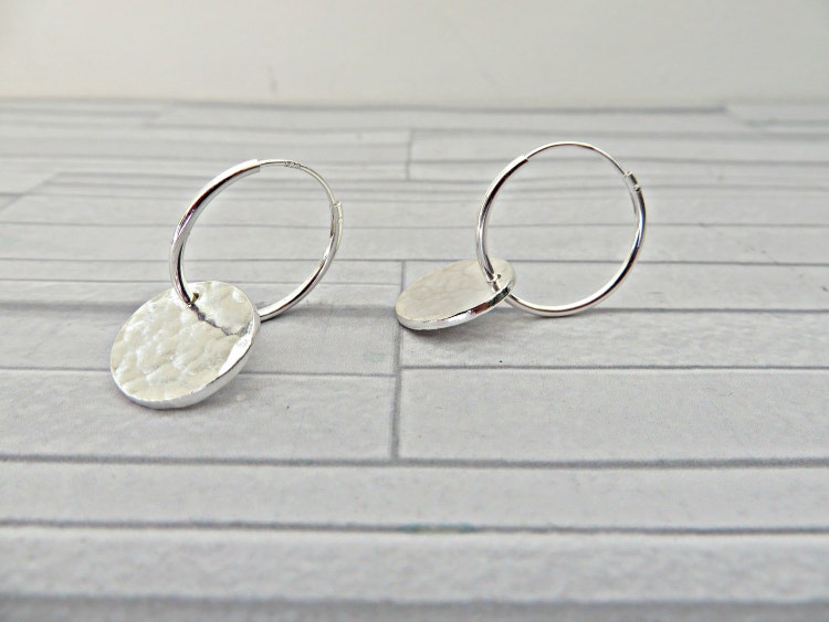 Silver disc earrings Fine silver earrings Hammered by AllthingsBAB
