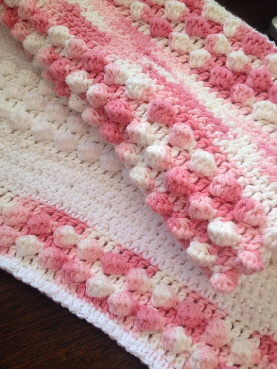 OOAK Popcorn Stitch Baby Blanket Pink and by