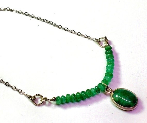 Items similar to Sterling silver natural emerald necklace. beaded bar ...