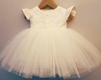 Ellie - christening gown, lace baptism dress, baptism gown, baptism dress baby, baby girl ivory dress, christening dress, princess baby gown