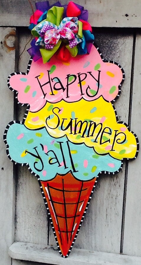 Happy summer door hanger, summer door hanger, ice cream door hanger, ice cream sign, welcome summer sign, welcome summer door hanger
