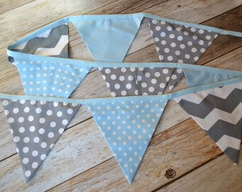 Cake Smash Banner, Cake Smash Backdrop, 1st birthday banner, Birthday Bunting, Fabric Bunting, Gray with white polka dots, baby blue