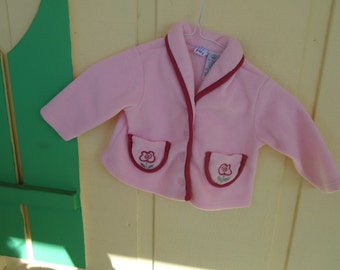 Cute 12 Mo Old light weight Pink Girls Jacket, with pockets and flower shaped pink buttons