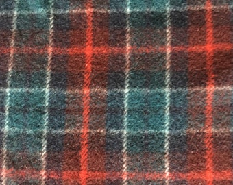 WOOL TARTAN Stadium Blanket Blue Green Red Off-White Red Border 64 1/2" x 58"
