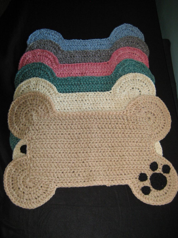 Dog Bone Placemat Rug Paw Print Food Floor Mat by DACcrochet