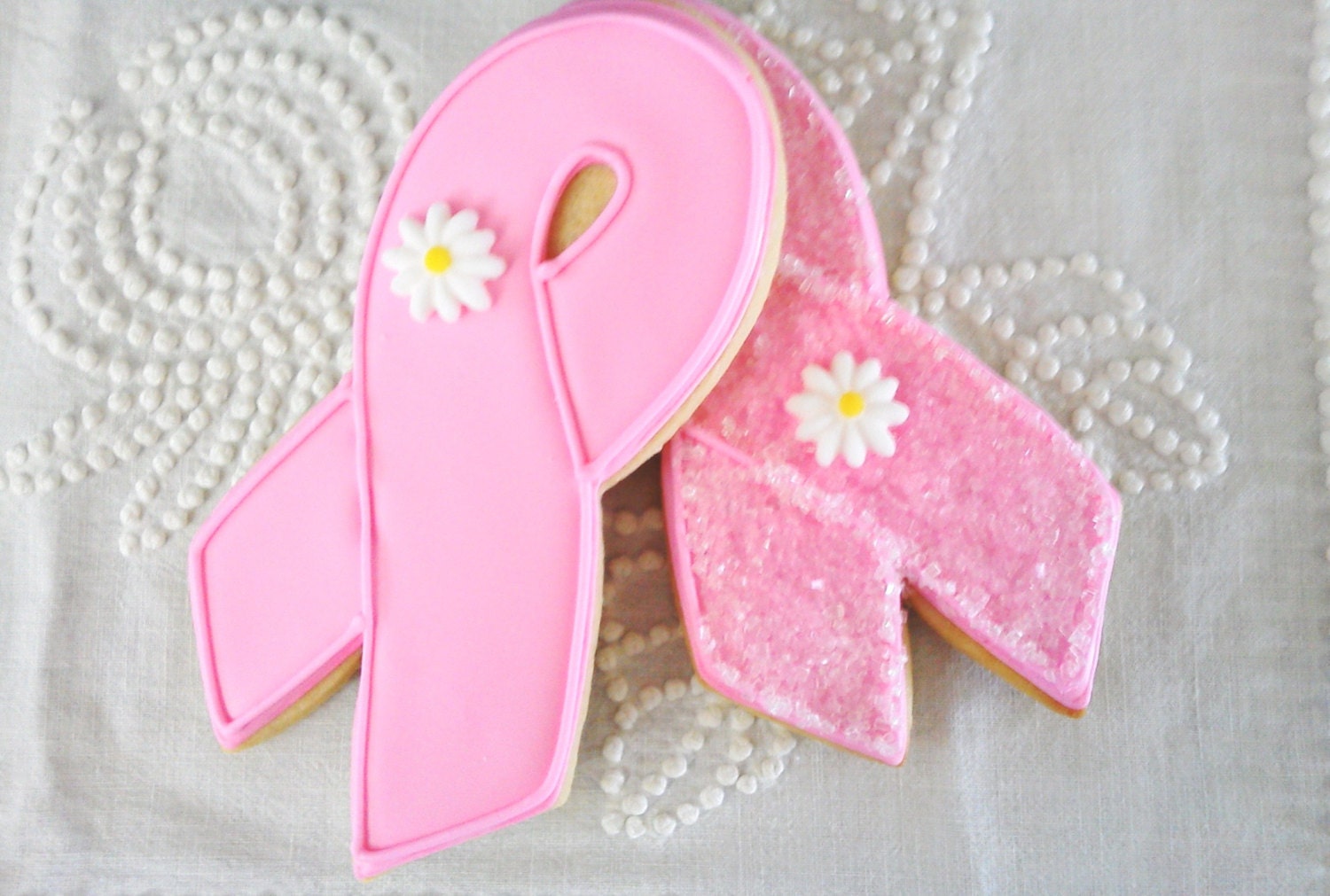 Pink Ribbon Breast Cancer Decorated Cookies 12 Large Sugar