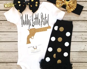 Baby Girl Clothes, Daddy's Little Pistol Bodysuit, Daddy Bodysuits, Daddy's Girl Bodysuits, Baby Girl Bodysuits, Baby Shower Gifts