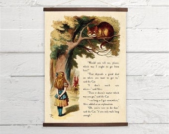 Alice In Wonderland Cheshire Cat Canvas Poster Print Wooden Wall Chart Size A3 16x11