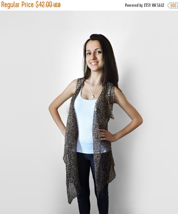 SALE 25 Pure linen vest Knitted brown long vest by IrensKnitting