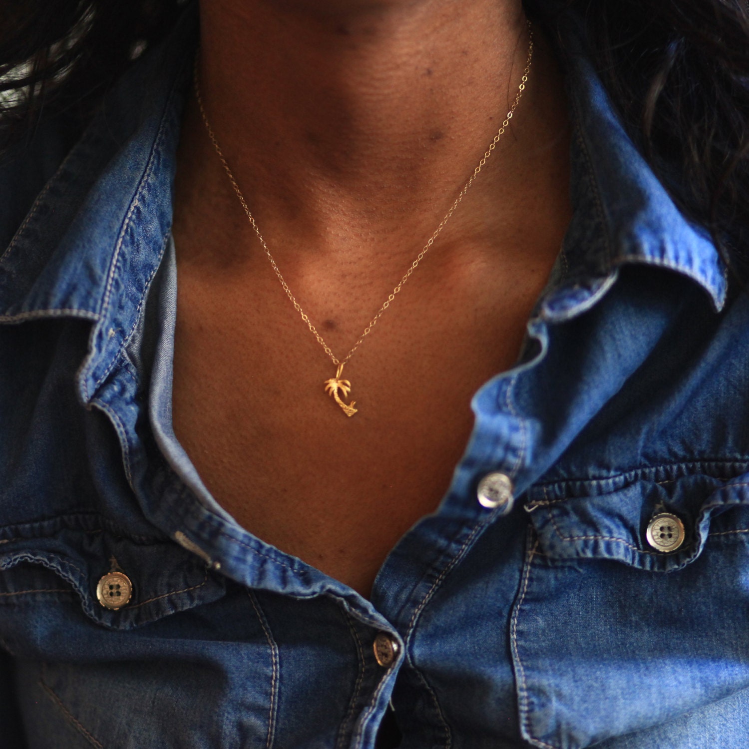 Gold Palm Tree Necklace Summer Necklace Gold Tree Necklace