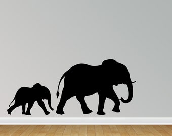 Elephant Wall Decal Elephant Wall Sticker with Baby Sticker Wall Decal (J712)