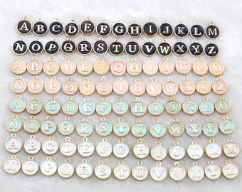 Wholesale-Black letter charms, Color Oil Drop Metal letters, Intial Disc, Round charm Enamel Charms-Double letters-G1869