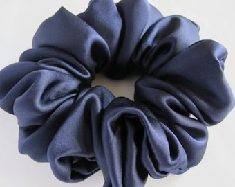 Free shipping silk hair scrunchie. Hypoallergenic hair accessories. Navy silk hair scrunchie. Navy scrunchie. Navy hair scrunchie. Navy silk